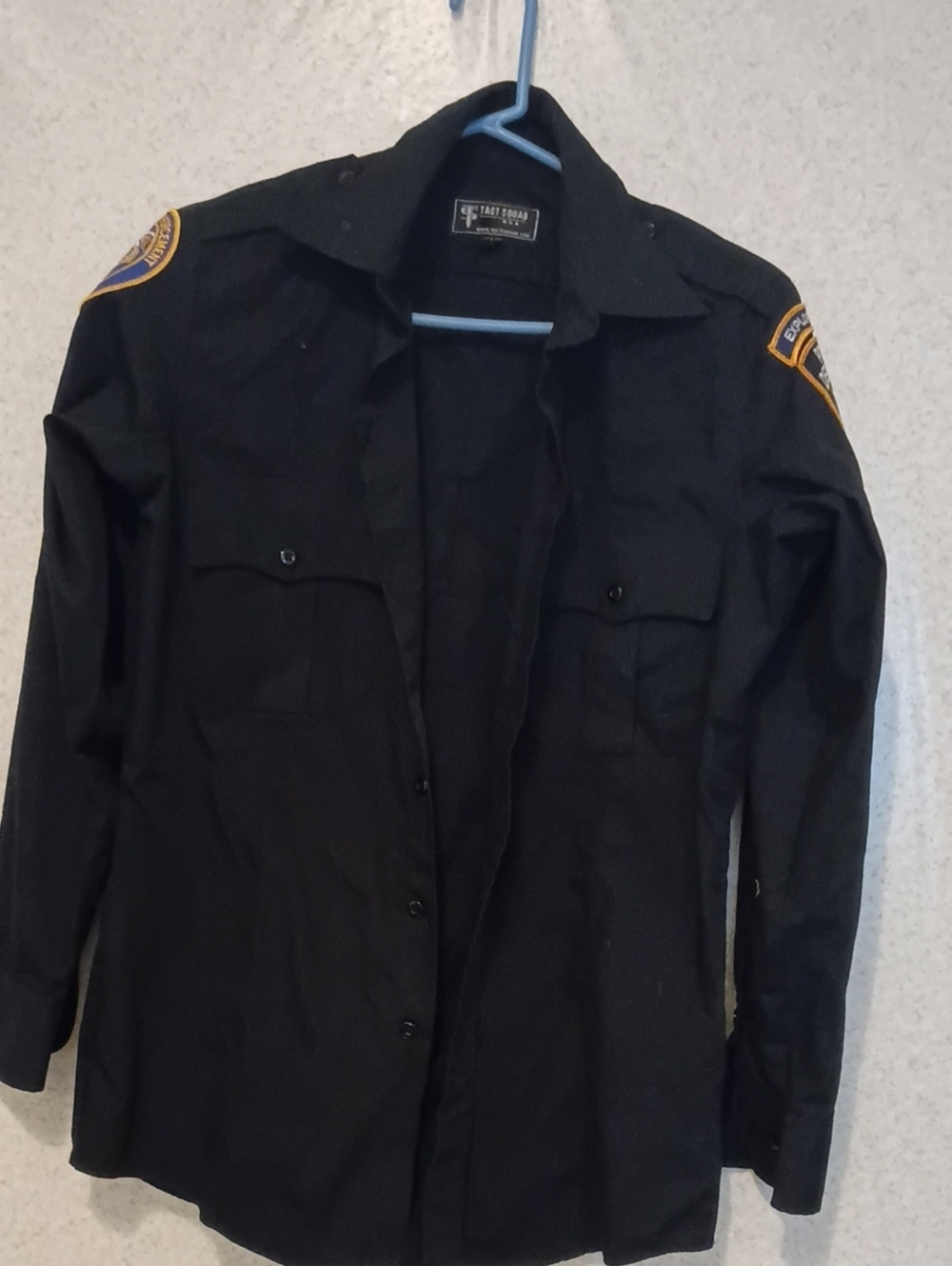 Men's Black Long-Sleeve Button-Down Shirt with Shoulder Patches